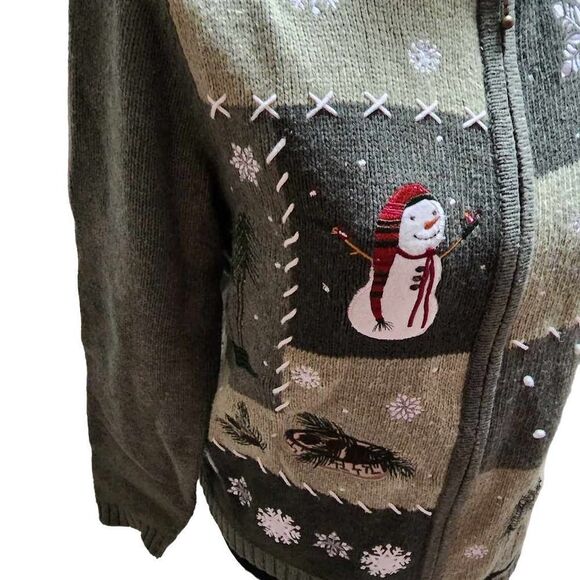 Croft and Barrow Petite Large Green Christmas Zip Up Sweater - Picture 6 of 13